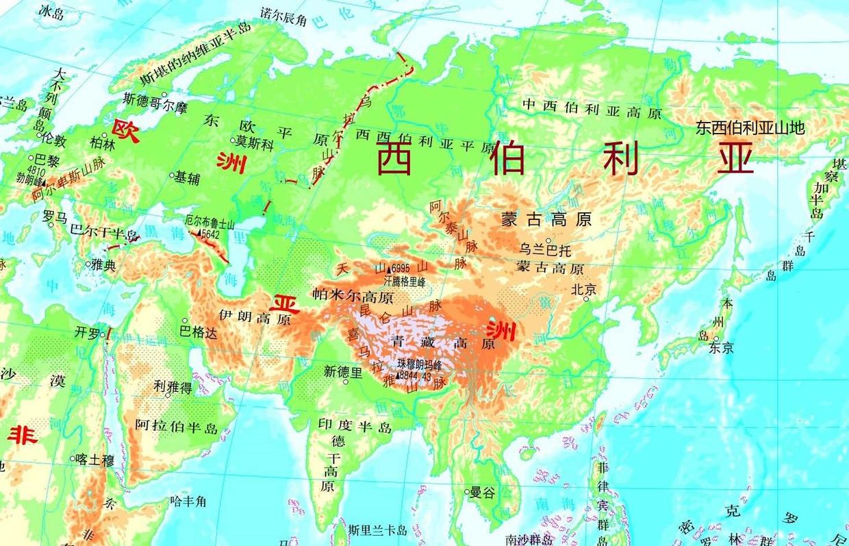 俄罗斯的国土可以以亚洲和欧洲的分界线乌拉尔山和乌拉尔河一线为界