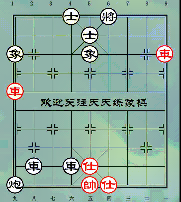 车二进二 动态图: 棋谱答案: 1. 车九平四 将6平5  2.