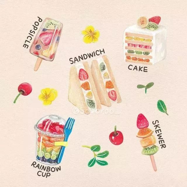 韩国sovoroo清新可爱的彩铅美食插画,很治愈