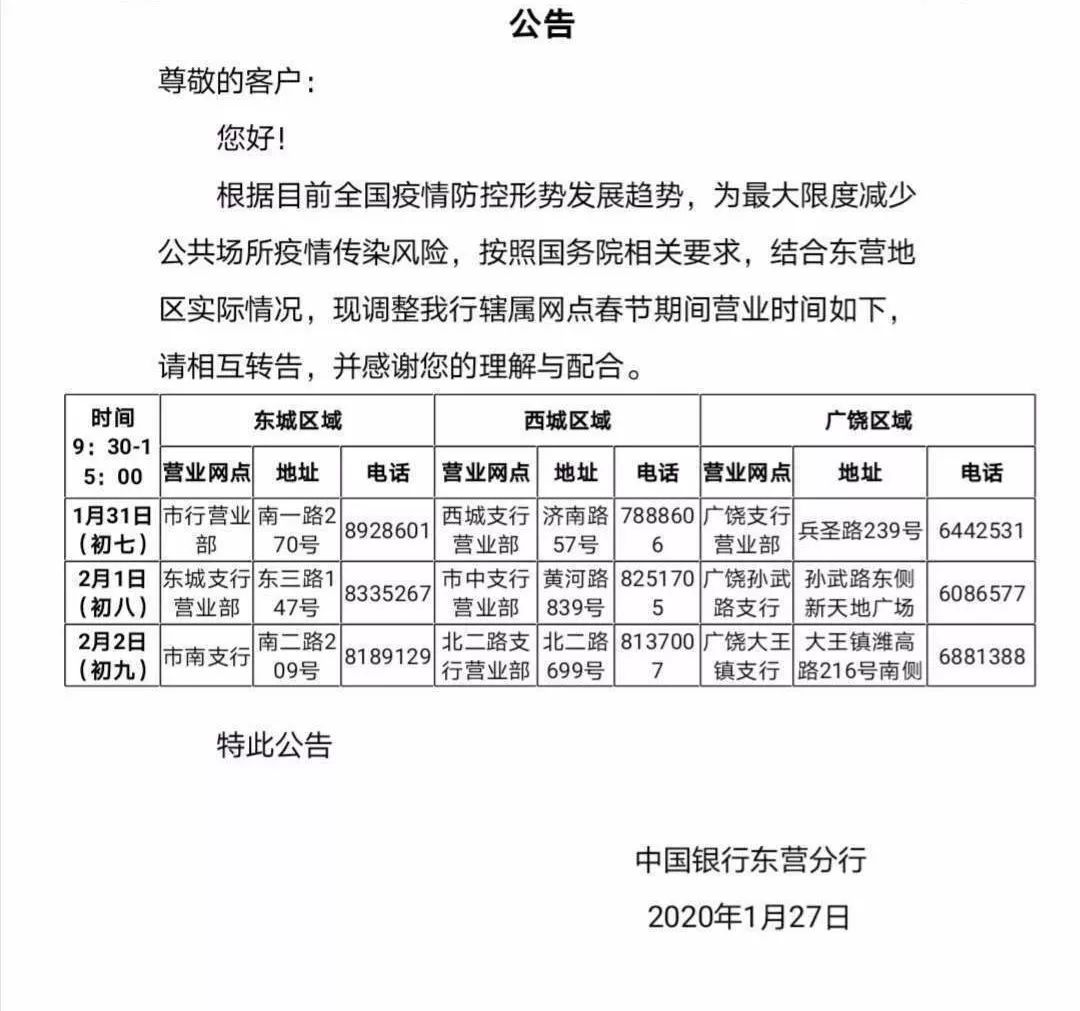 春节假期延长，东营这些银行已下通知！