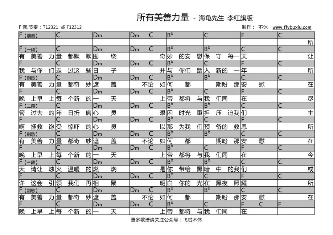 吉他谱所有美善力量海龟先生版