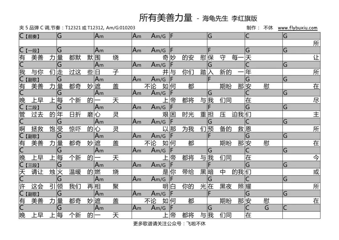 吉他谱所有美善力量海龟先生版