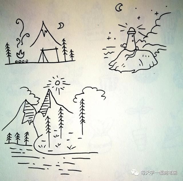 非常简单的风景简笔画,只需要一支笔_画法