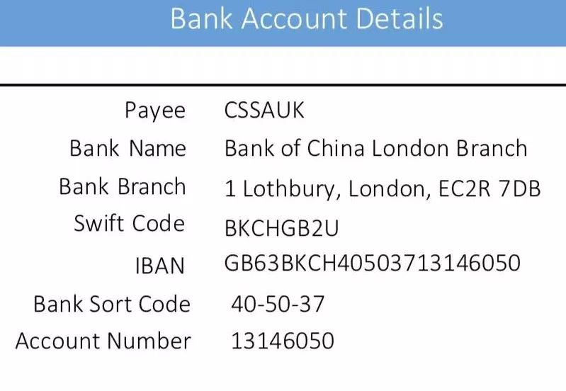 募捐方式: 银行卡转账。 货币: 英镑。 募捐购买防护物质本次募捐,全英