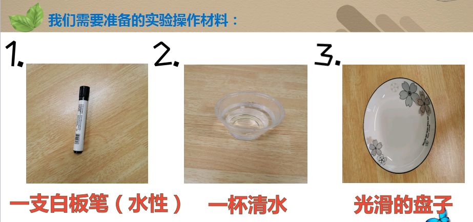 操作过程如下:知识小课堂:实验原理水性白板笔中含有一种叫剥离剂的