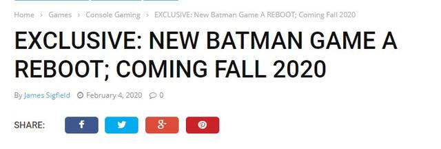 《蝙蝠侠》新作或是系列“软”重启2020年秋季发售