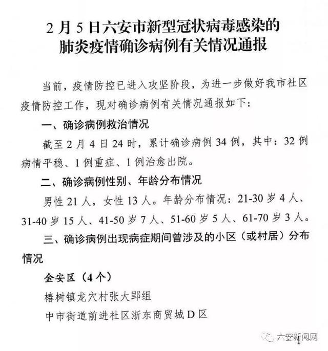 六安市新型冠状病毒感染的肺炎疫情确诊病例有关分布情况