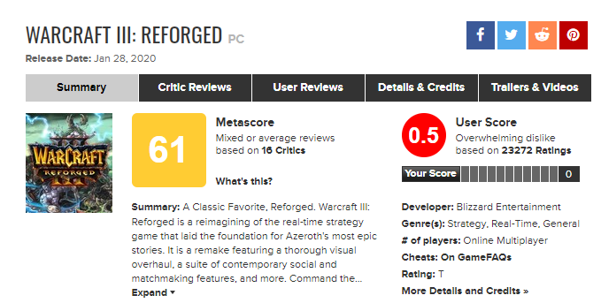 情怀的终极反噬，《魔兽争霸3重制版》玩家评分因何成为倒数第一？