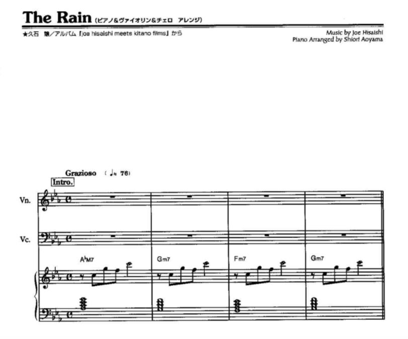 《菊次郎的夏天》配乐《the rain》小提琴,大提琴合奏乐谱_钢琴