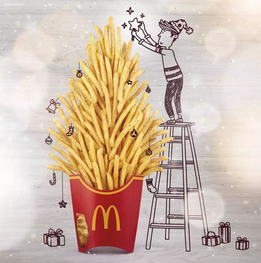 图片来源: 苏打苏塔(侵删)  当麦当劳的美食遇上广告设计 通过绘画的