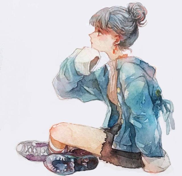 清新水彩少女绘画,色彩温柔通透,画面极致唯美