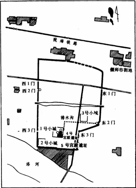 二里头遗址,夏代宫殿复原模型 商城遗址平面图