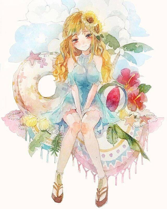 清新水彩少女绘画色彩温柔通透画面极致唯美