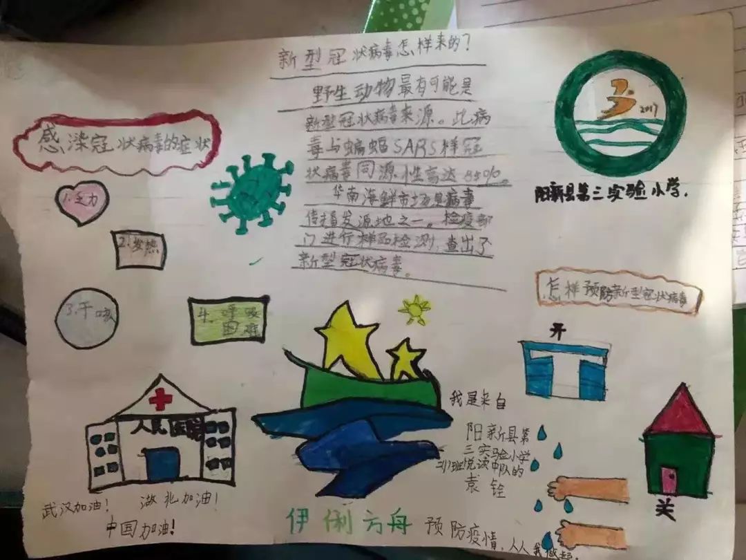 歪扭的字迹……一个个祝福一张张手抄报一句句加油____孩子们以