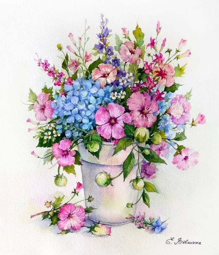 繁花似锦 水彩花瓶系列作品,赶紧收藏吧