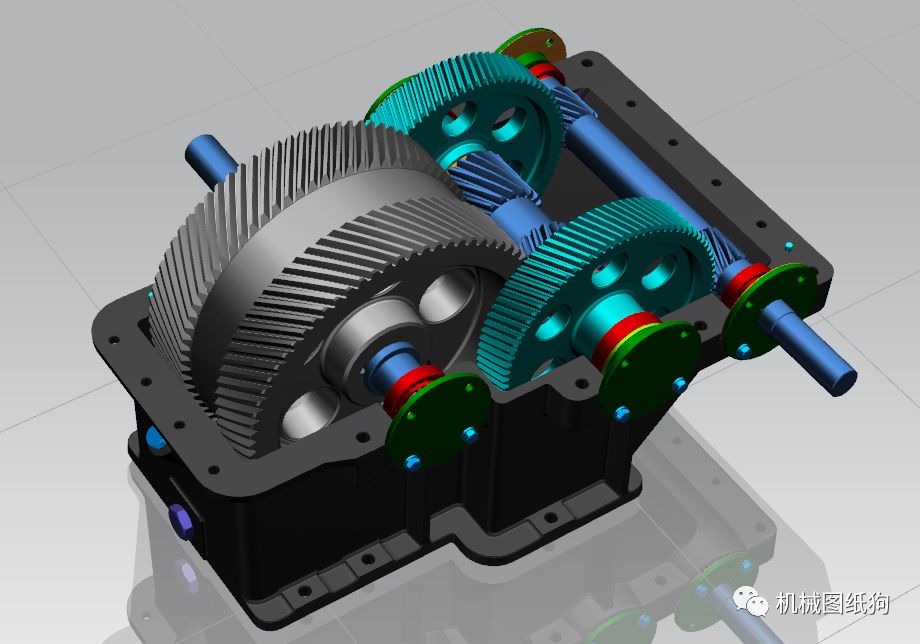 【差减变速器】red二级斜齿轮减速箱3d图纸 ug设计