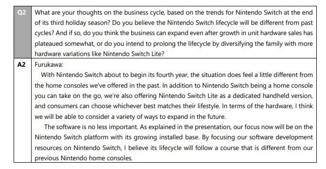 ​游戏新闻|​任天堂社长古川俊太郎：NintendoSwitch的生命周期会有所不同
