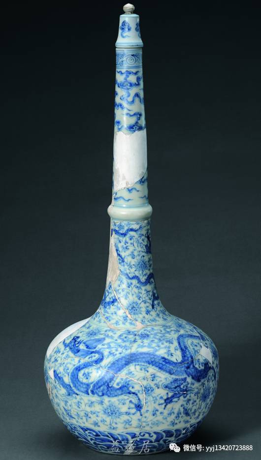 時代物 旧家整理品 古玩 中国古美術 出土品大明成化青花龍鳳紋杯 [56] 元代青花手绘捏雕龙凤纹四系方扁瓶古董古玩旧