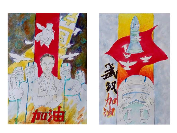 非常及时!抗击疫情宣传画一组,西安莲湖区艺术家创作
