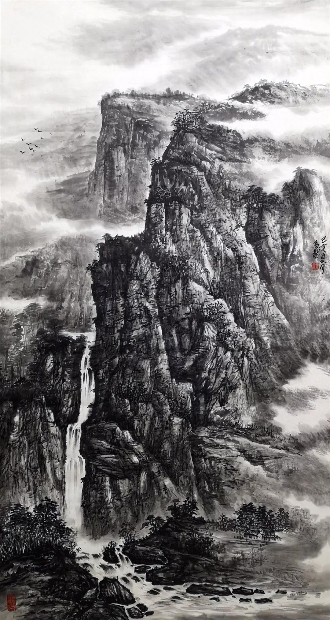 李高龙国画作品欣赏_焦墨