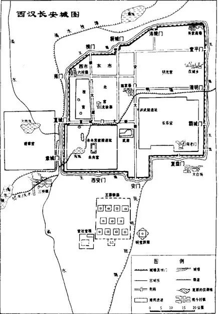 西汉长安全图东汉时期都城在洛阳,南宫和北宫也占据了城内大部分空间