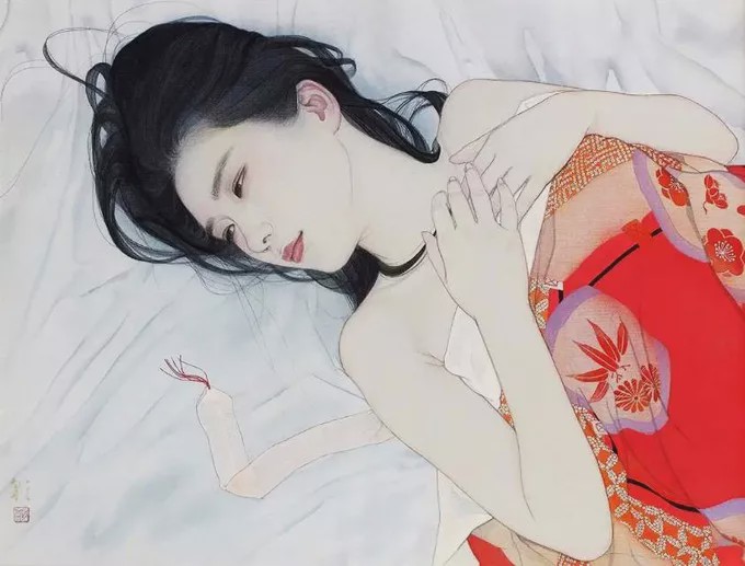 纯净靓绝，日本画家大竹彩奈笔下女性的线条，极富美感_工笔