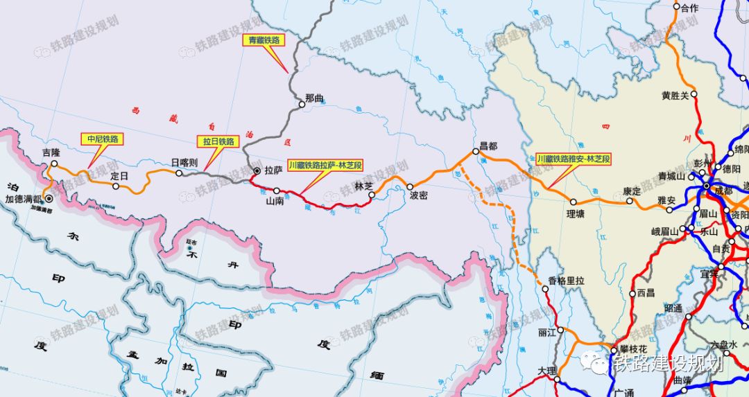 川藏铁路规划走向示意图▼