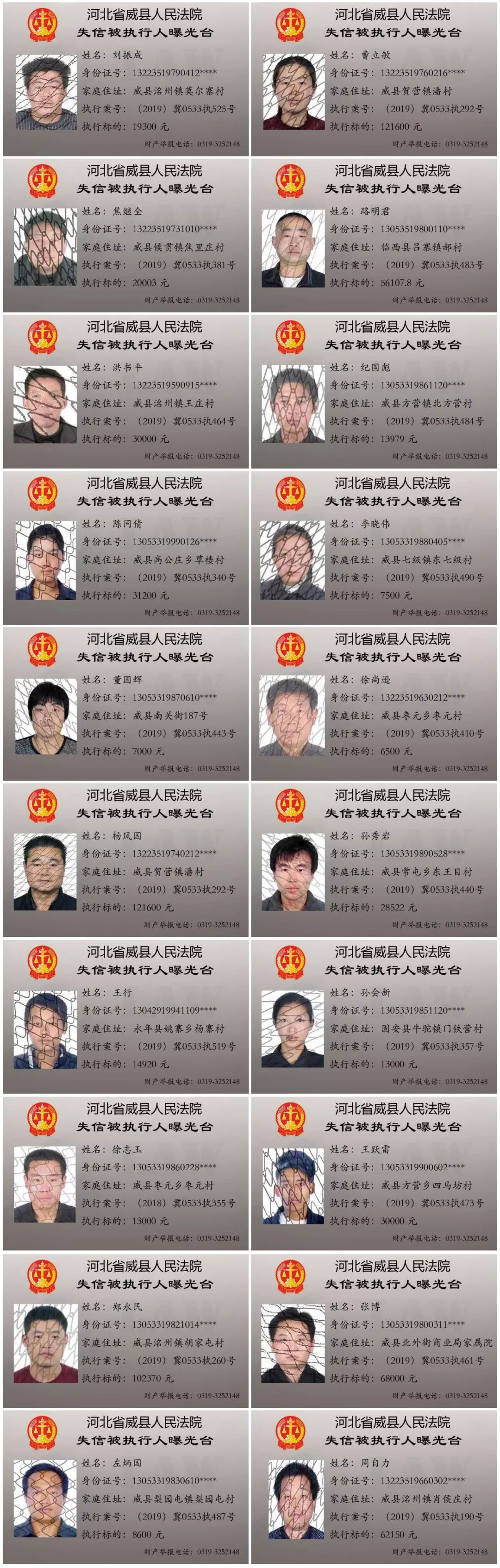 威县法院曝光一批失信被执行人名单,看看哪个村的?