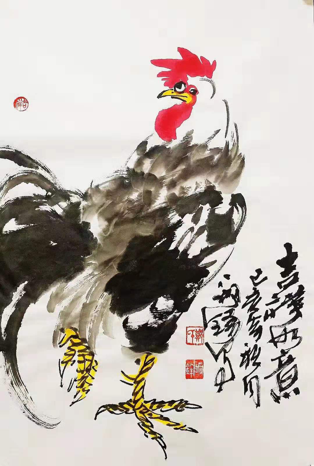 水墨丹青——记中国写鹰第一人/陕西大荔郑钢锋国画公鸡作品欣赏
