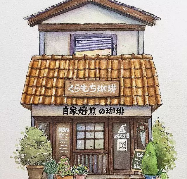 一组水彩街头小店插画,想不想有一间自己的小店!