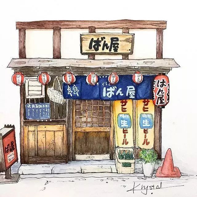 一组水彩街头小店插画,想不想有一间自己的小店!