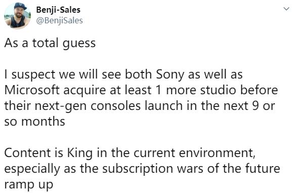 分析师：新主机上市前微软和索尼还会再收购工作室
