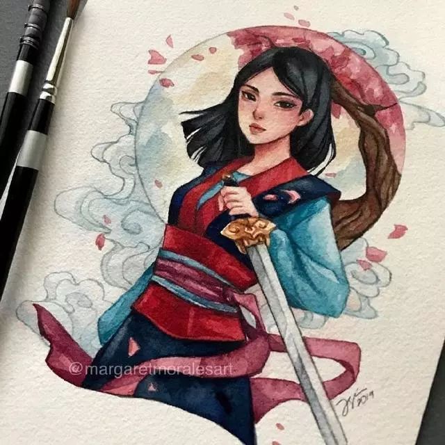 水彩手绘插画花样少女和迪士尼公主梦幻华丽唯美动人