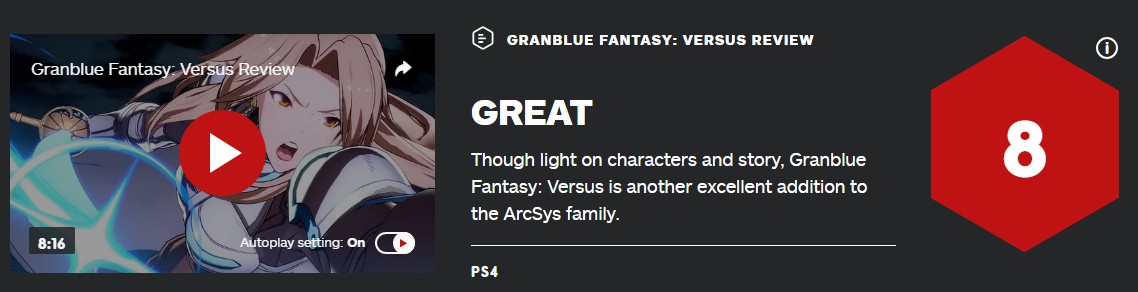 《碧蓝幻想Versus》IGN8分开启2D格斗新系列