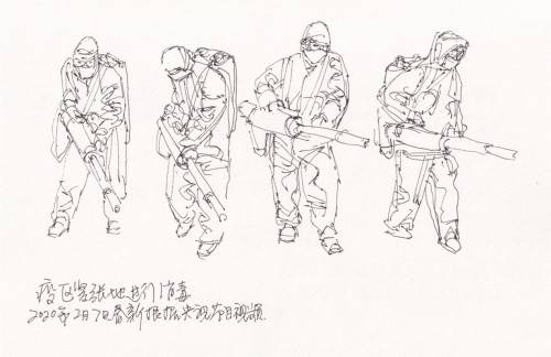 武汉加油张春新心系武汉速写作品欣赏