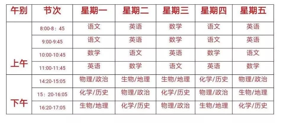 高三年级课程表