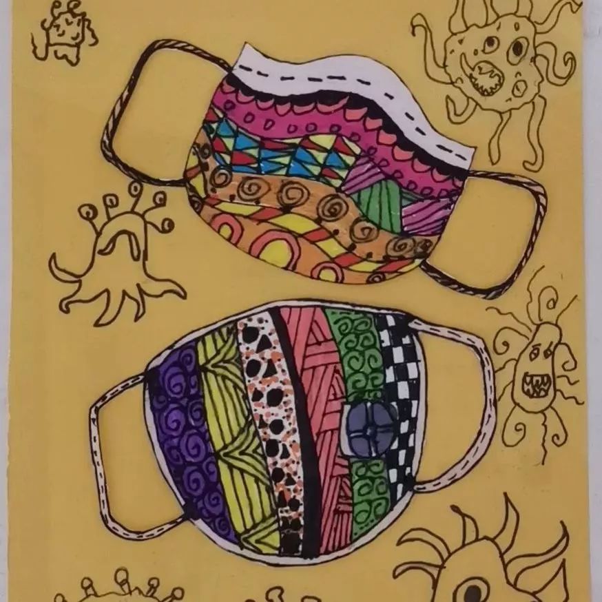 这里推出的线上公益课程  通过 书法,创意美术等方式  画线描口罩,做