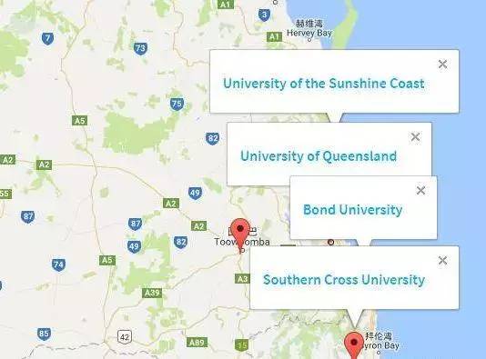邦德大学,南昆士兰大学等的位置如图所示