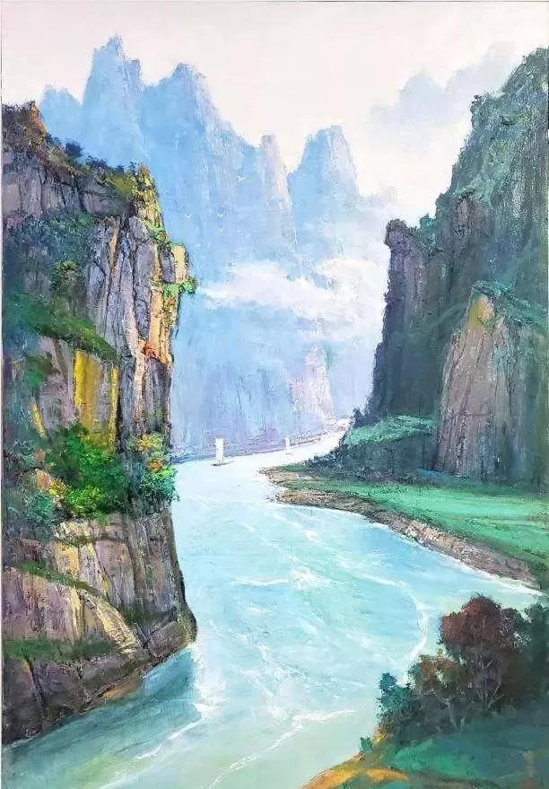 用中国传统"山水画"方式,融中国大好河山之意象的"山水油画"
