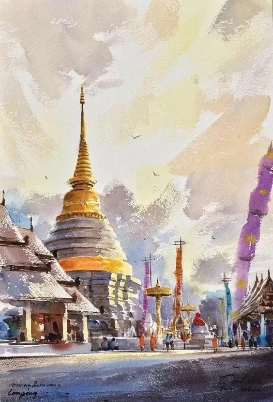 泰国画家thanakorn chaijinda 泰式风情水彩建筑绘画艺术欣赏