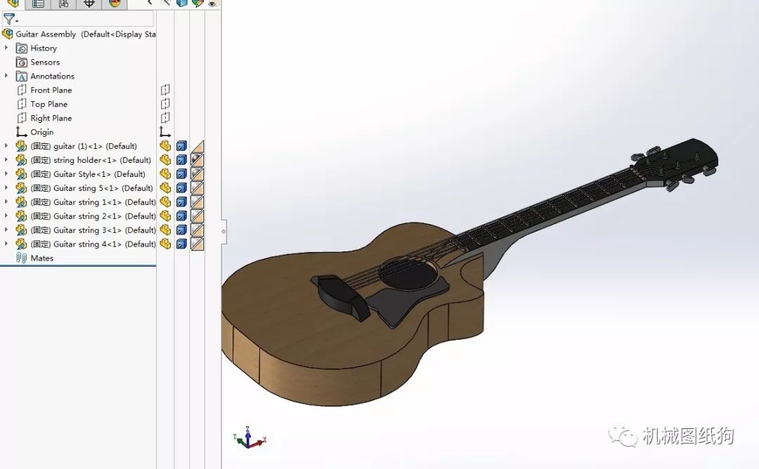 【生活艺术】guitar普通吉他简易模型3d图纸 solidworks设计