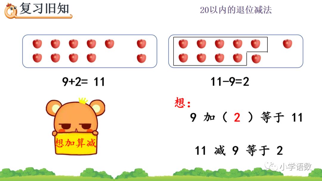 方法三: 连减法 11-9=2 11-1-1-1-1-1-1-1-1-1=2  方法四: 平十法 如