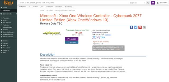 《赛博朋克2077》限量版XboxOne手柄泄露售价约610元