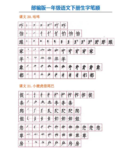 2020最新部编版一年级语文下册生字笔顺演示学习生字必备资料