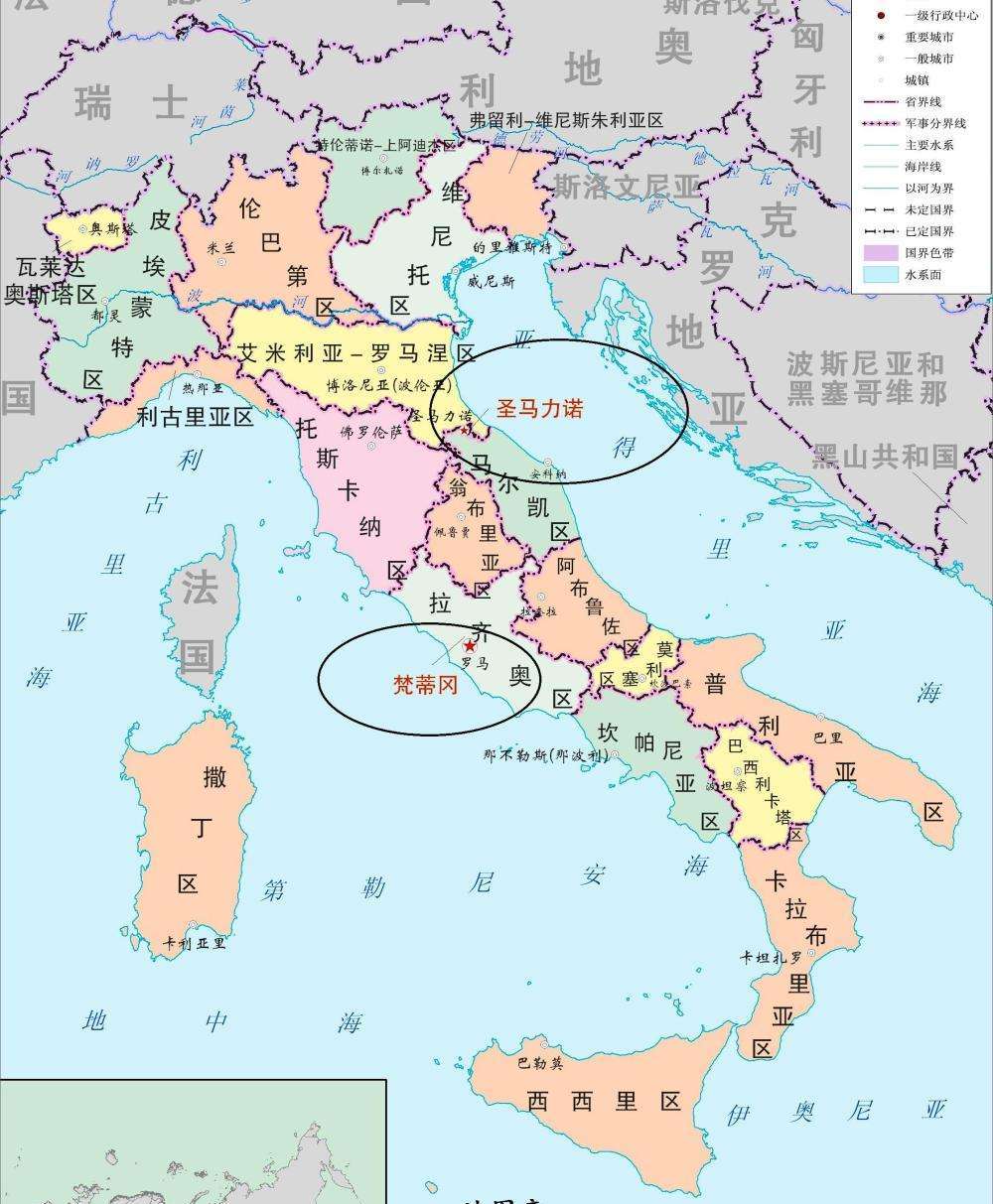圣马力诺其实是欧洲南部的一个袖珍国,位于意大利东部,四周被意大利