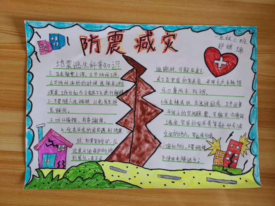 此外,队员们还通过制作防震手抄报,学唱《地震安全歌》,现场模拟家庭