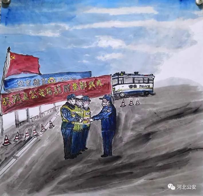 疫情当前警察不退于恩华抗疫绘画作品