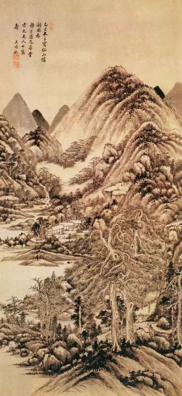 中国古美術【王時敏款 山水図 手描】古書画 正統派 三尺水墨画 掛軸 文房置物 清代四王”山水：集古大成，笔墨高峰，临摹范本- 收藏鉴赏- 上海名家