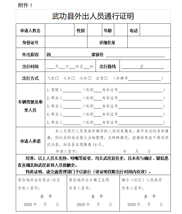 速看！武功人离县外出，需要什么证明？