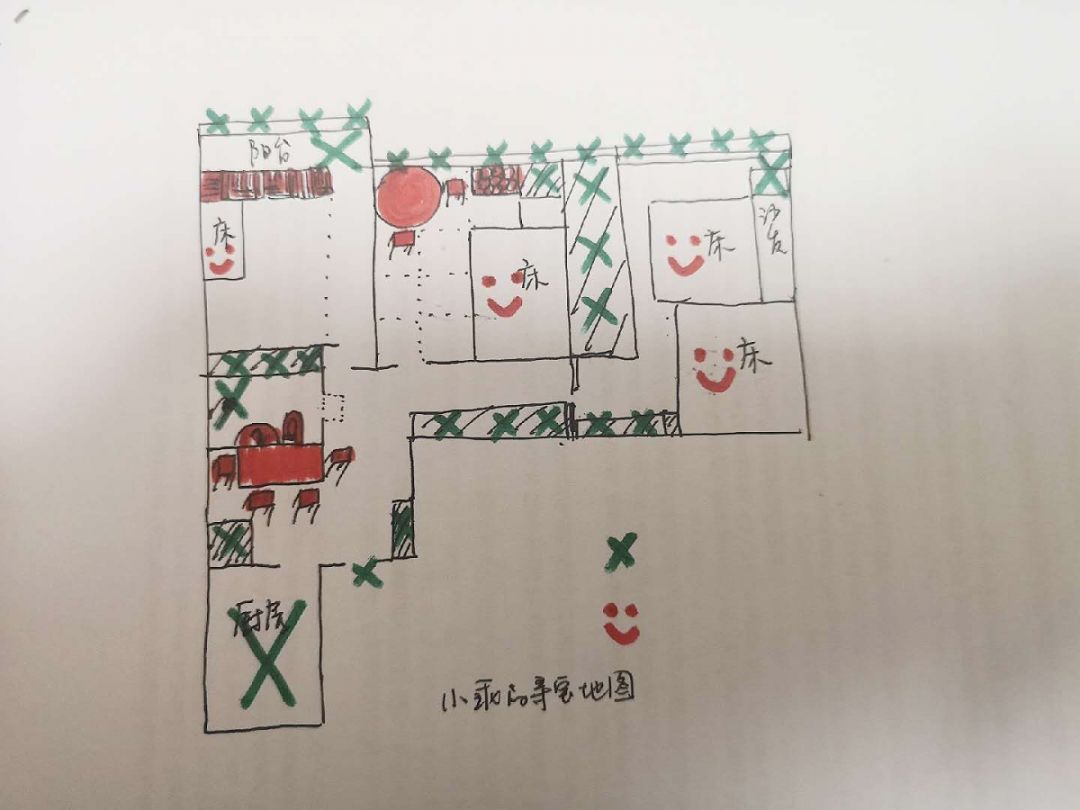 与哥哥小萌的寻宝地图相比,小乖的地图有很多简化.